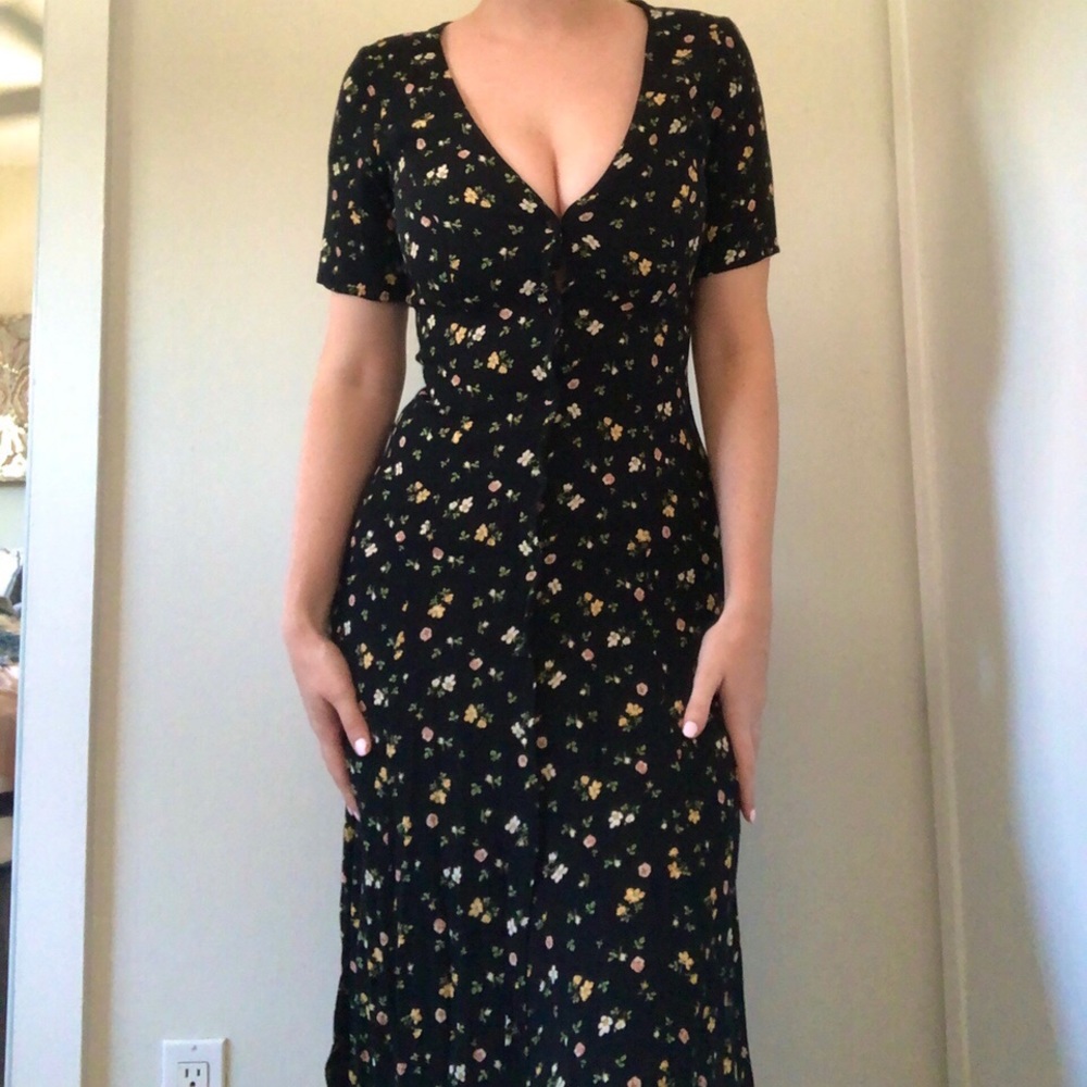 Reformation Black Floral Locklin (Venezia) Dress